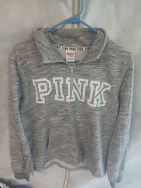 PINK Victoria's Secret by Victoria's Secret Gray Quarter-Zip Sweatshirt
